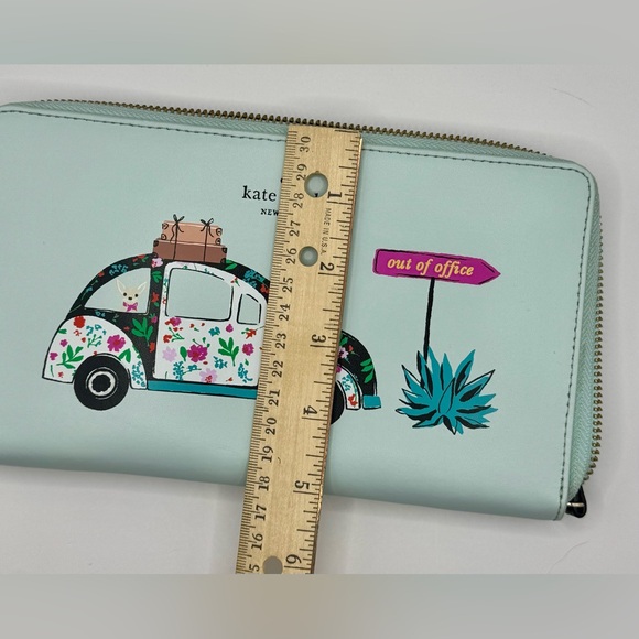 Kate Spade New Horizons Out of Office Kaden Aqua Wallet Clutch VW Bug Car - Picture 9 of 12